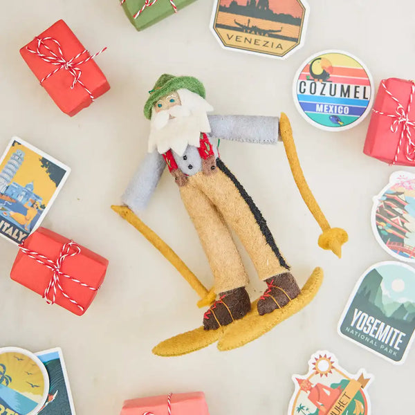 Alpine Skier Santa Ornament