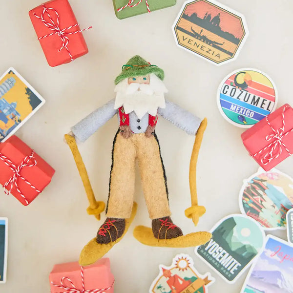 Alpine Skier Santa Ornament